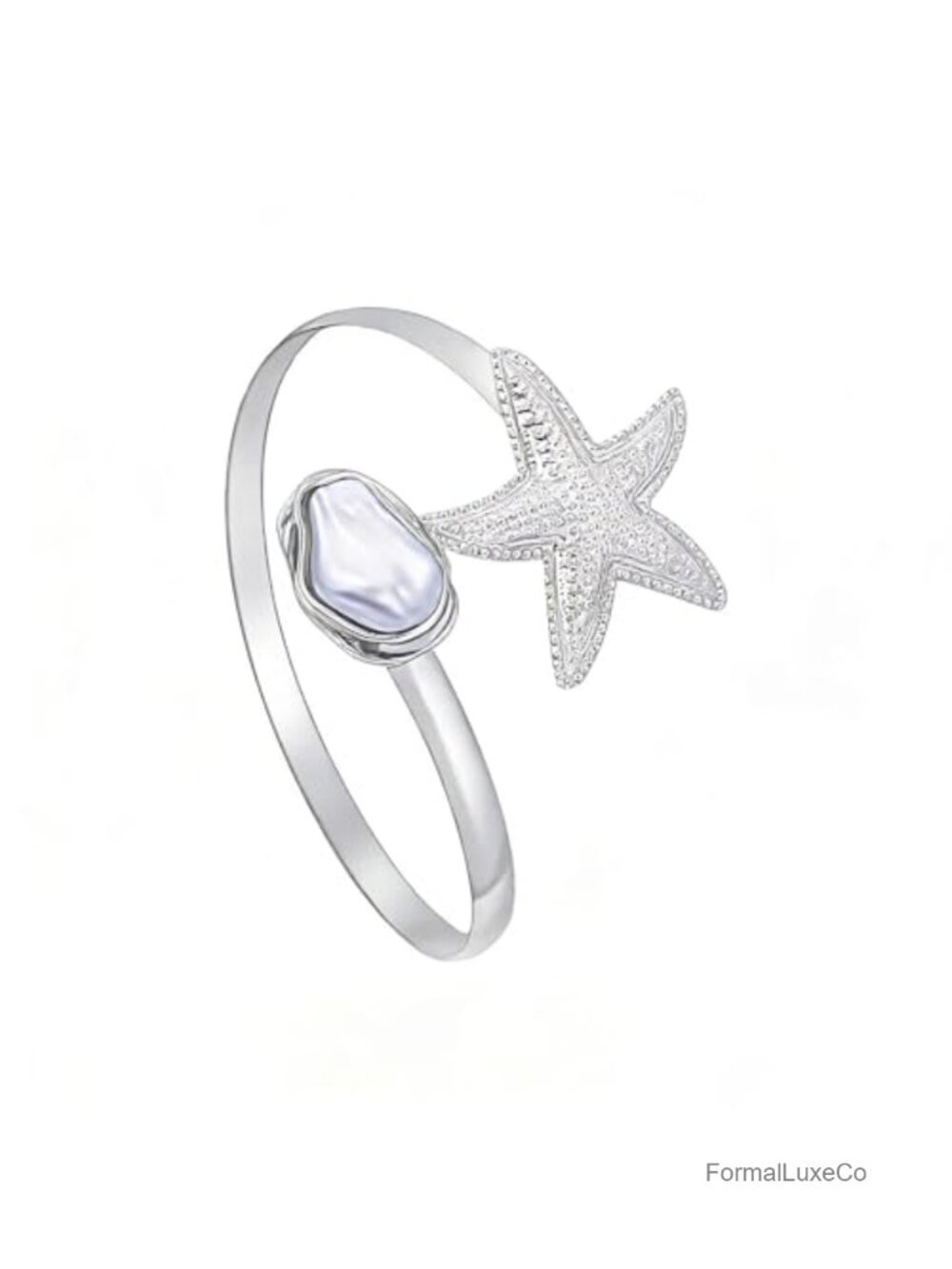 Open Adjustable Pearl Starfish Charm Upper Arm Cuff Bracelet